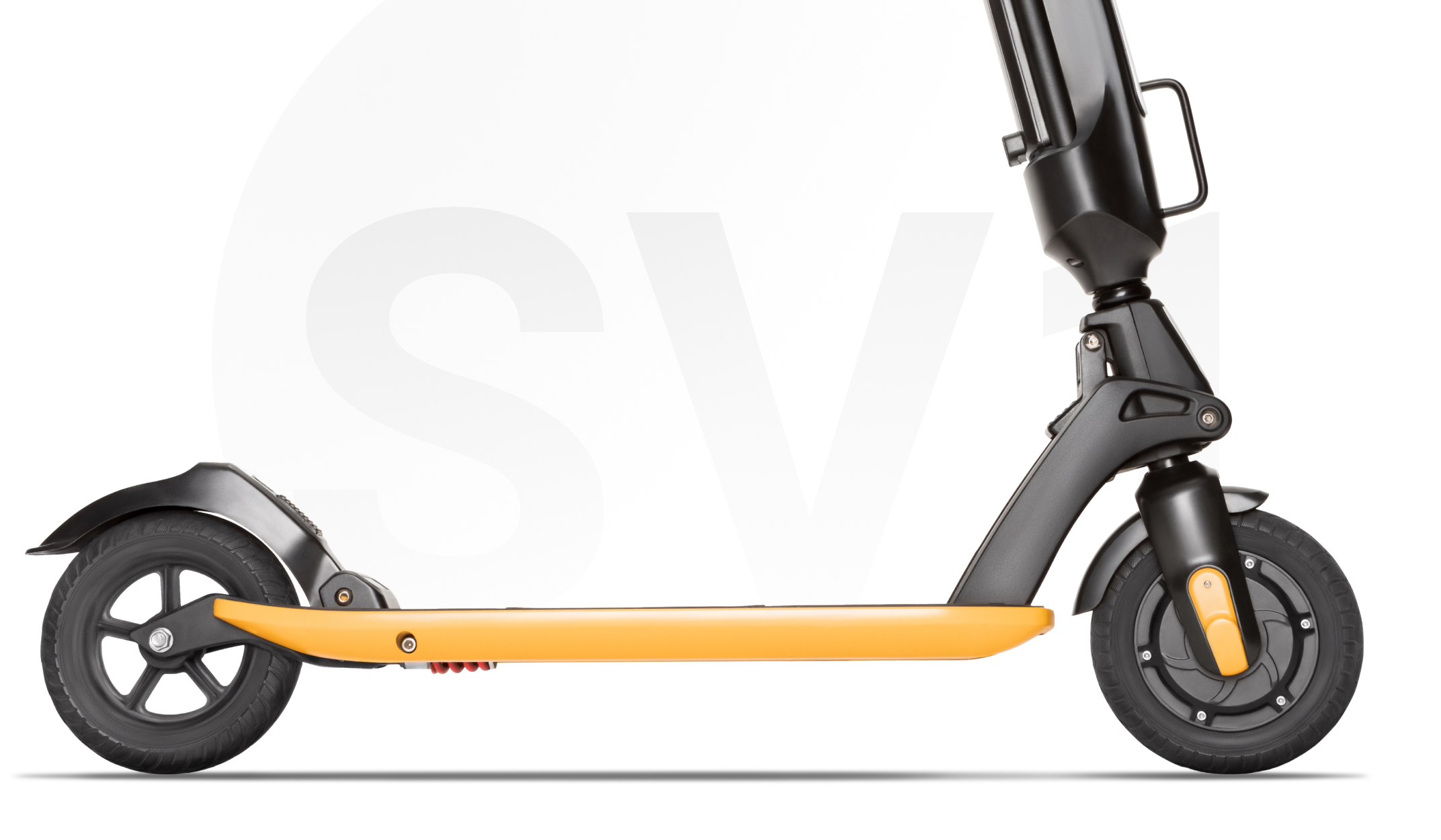 SV1 electric scooter in profile on a city street
