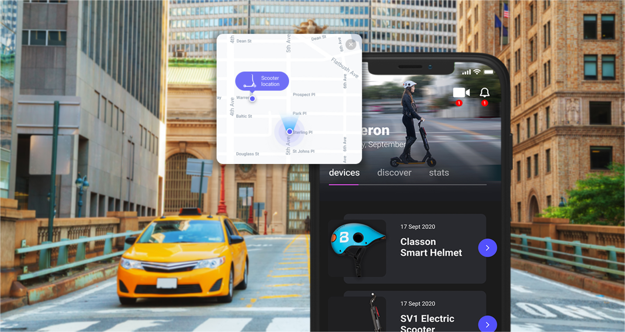 Beyond app showing GPS location for a scooter